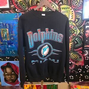 Rare 1993 Vintage Miami Dolphins Sportswear Black Crew Sweater Large